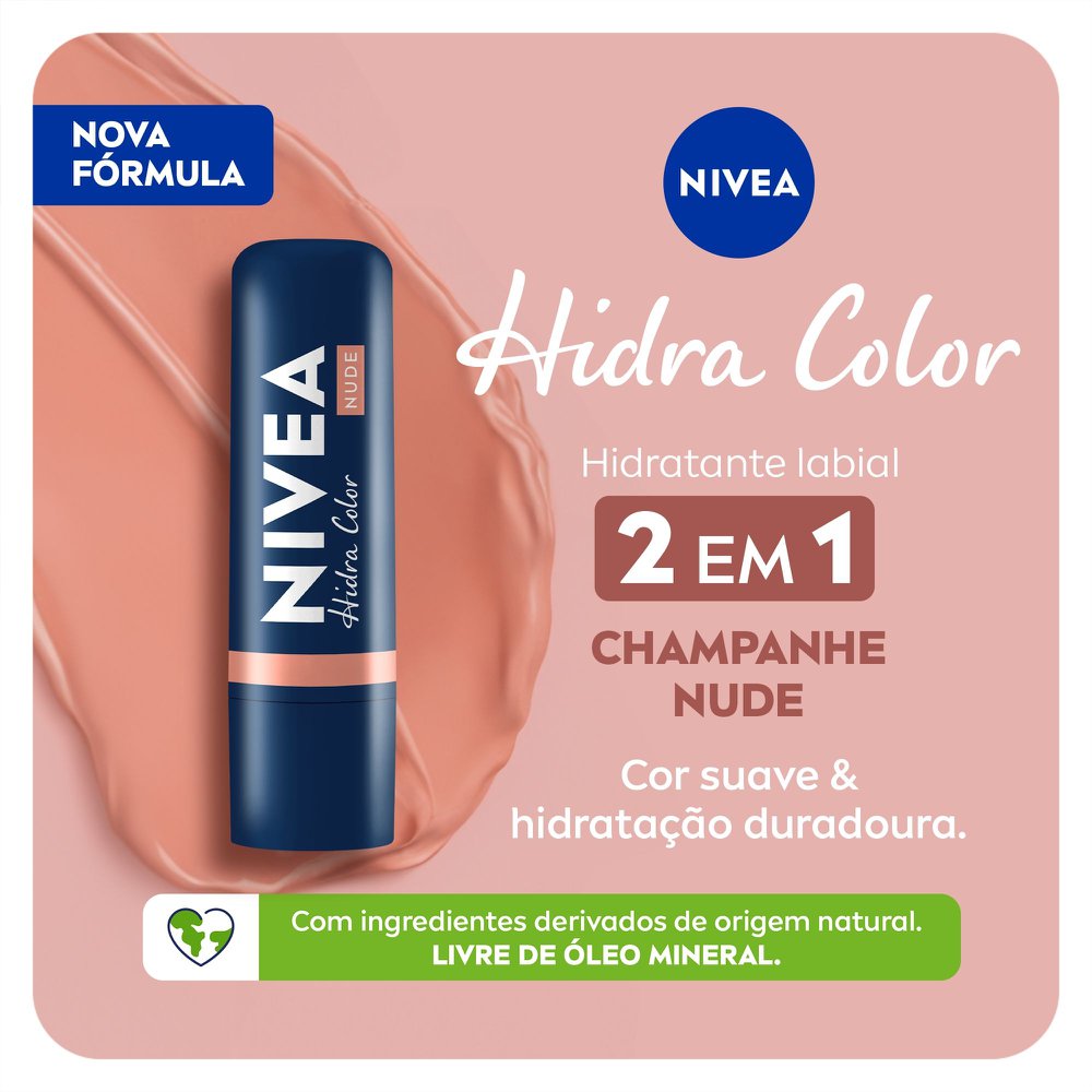 NIVEA Hidratante Labial Hidra Color 2 em 1 Nude 4,8g - Imagem 4