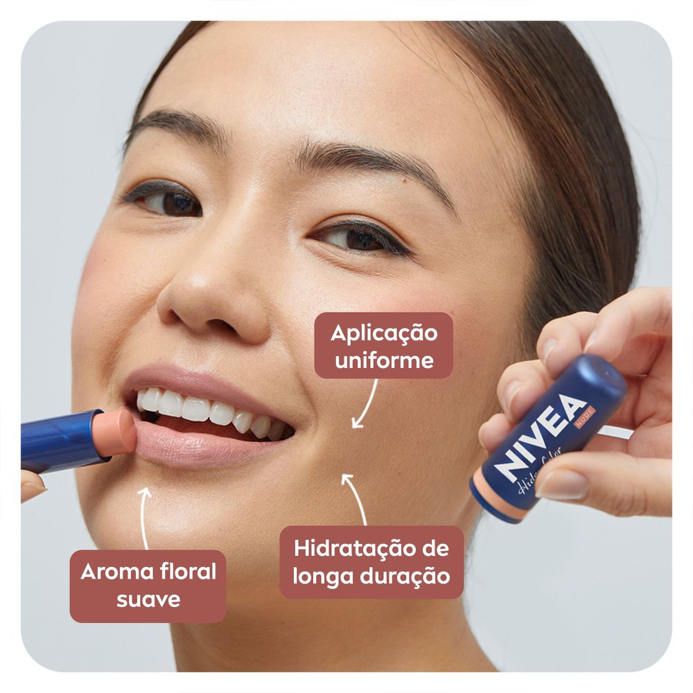 NIVEA Hidratante Labial Hidra Color 2 em 1 Nude 4,8g - Imagem 5