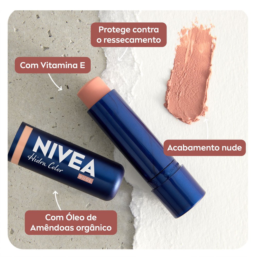 NIVEA Hidratante Labial Hidra Color 2 em 1 Nude 4,8g - Imagem 6
