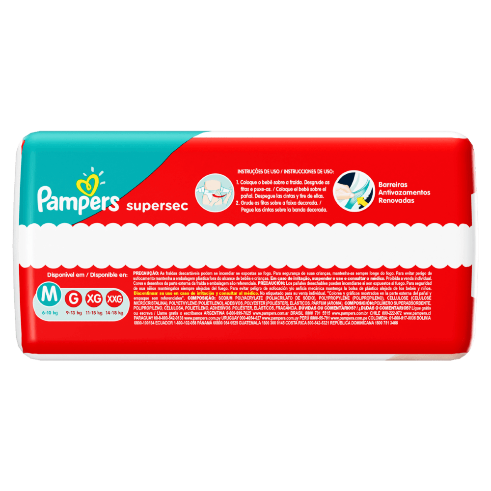 Pampers Fralda Descartável Alta Absorção 3 Canais Antivazamento Supersec M 40 Unidades - Imagem 2