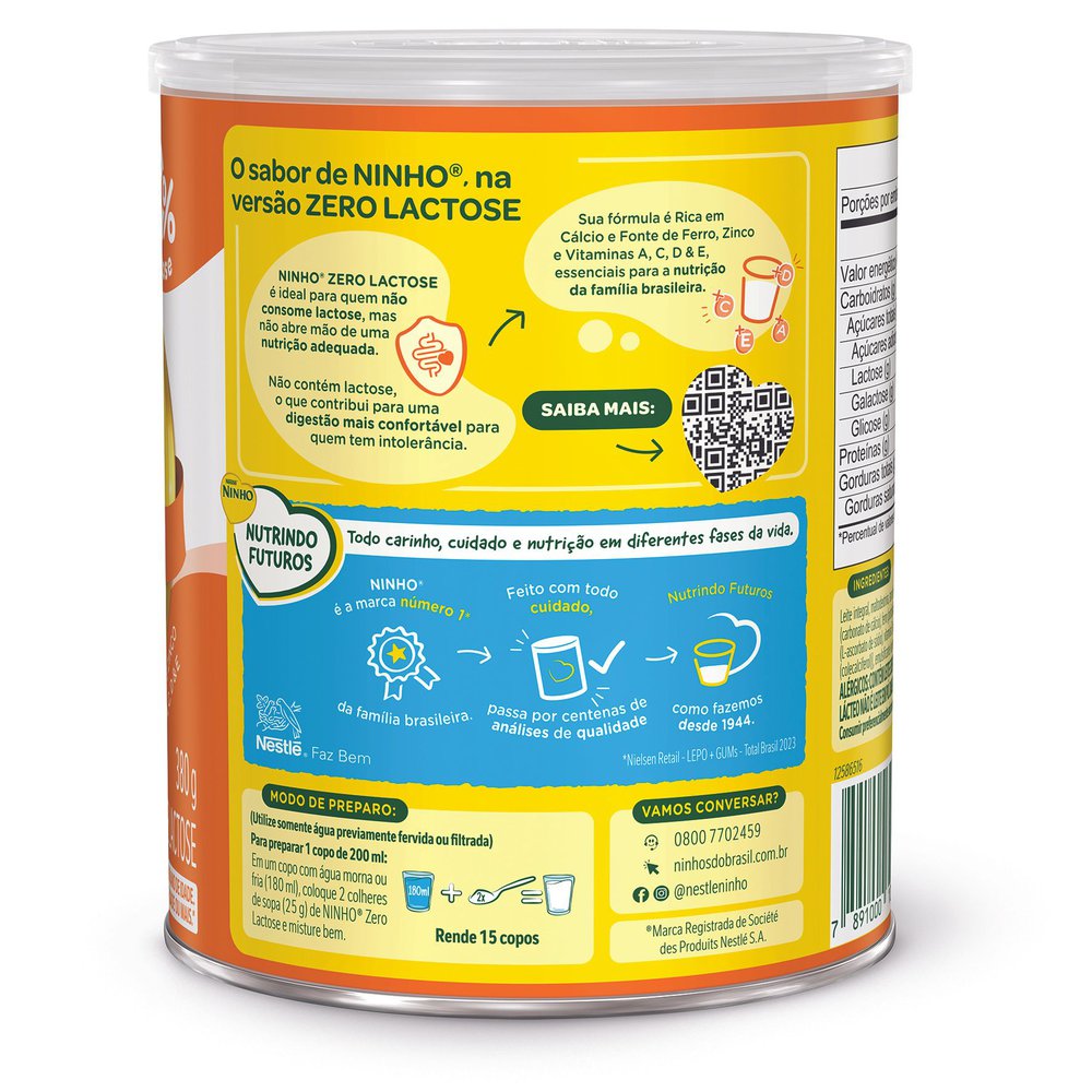 Composto Lácteo Zero Lactose Ninho Lata 380g - Imagem 2