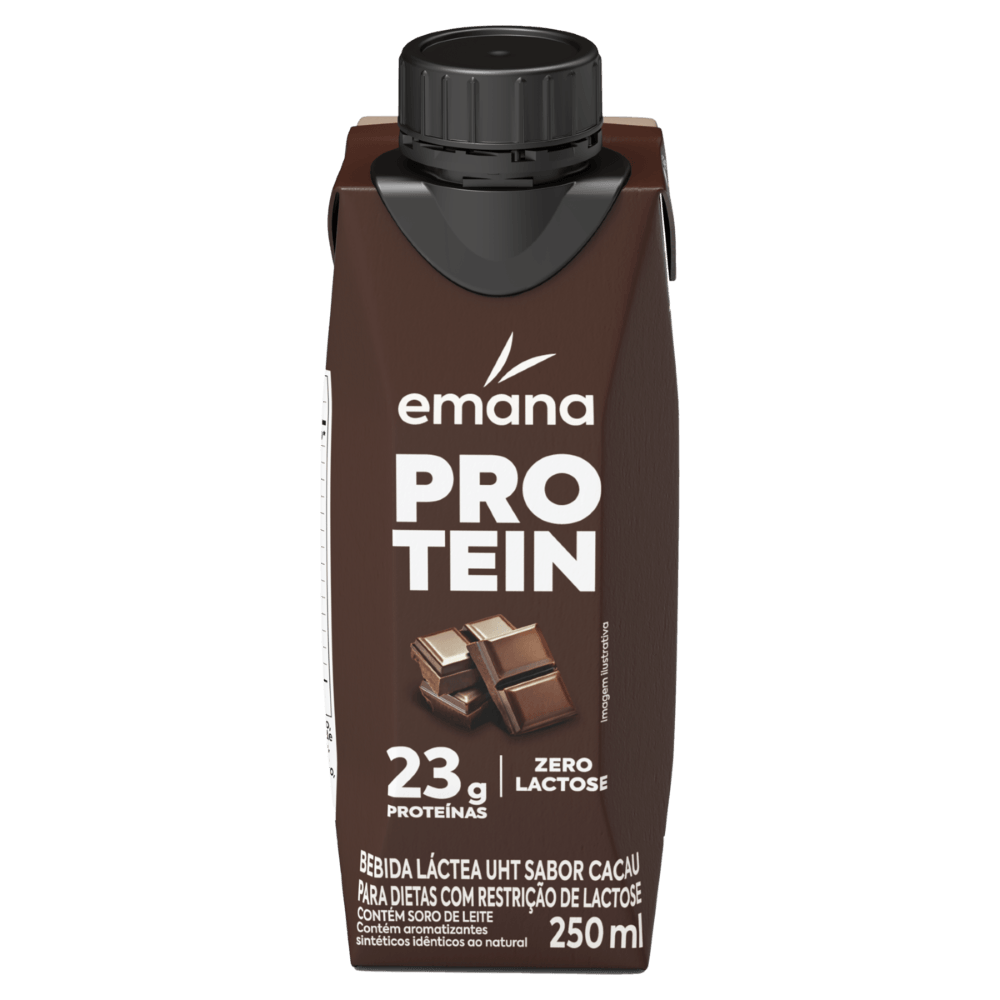 Bebida Láctea Protein Zero Lactose Cacau 250ml 23g Proteína Whey+Colágeno Emana