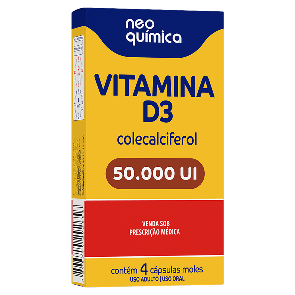 Suplemento Vitamina D3 Neo Química 50000 UI Cápsula Mole 4 Unidades