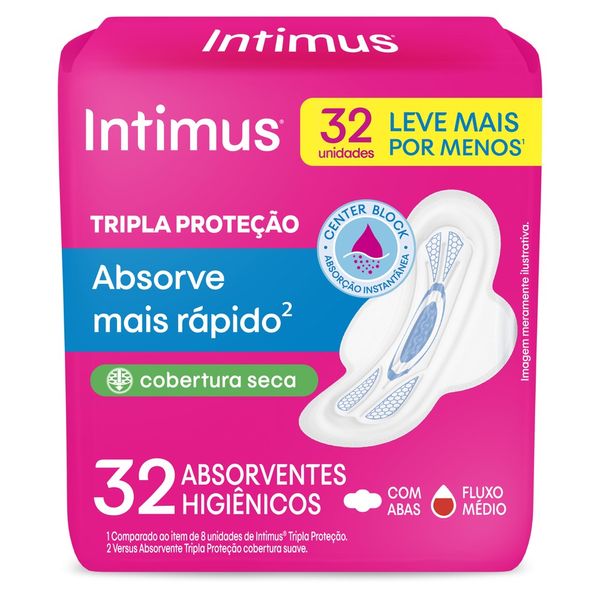 Absorvente Tripla Proteção 32 Unidades com Abas Seca Intimus Absorvente com Abas Seca Intimus Tripla Proteção Pacote 32 Unidades Leve Mais Pague Menos