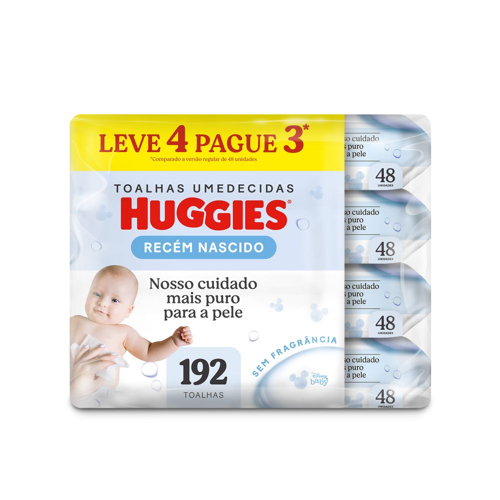Lenços Umedecidos Huggies Recém-Nascido Sem Fragrância 4 Pacotes de 48 Unidades