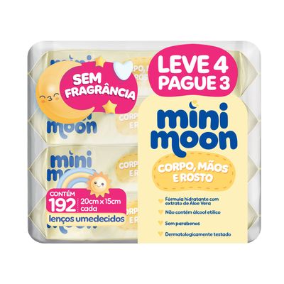Lenço Umedecido Mini Moon Sem Fragrância Pack 4 Unidades