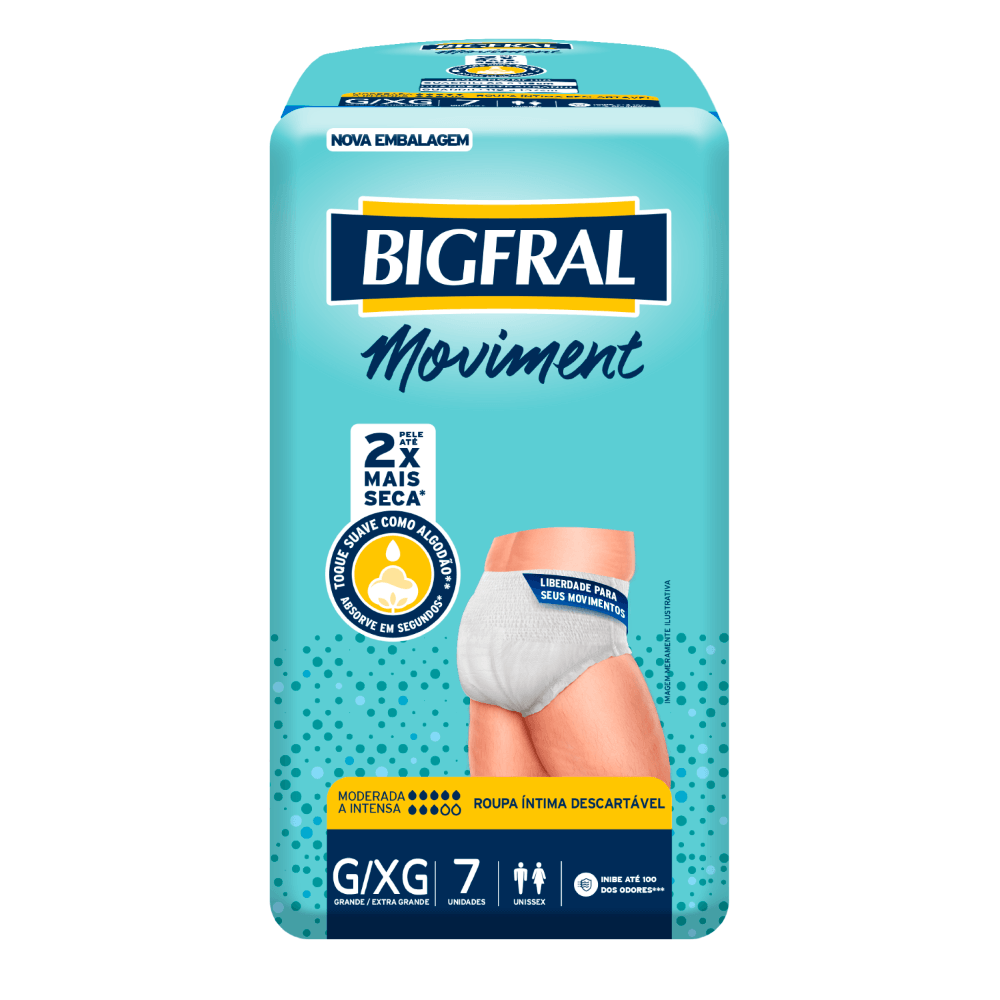 Roupa Íntima Descartável Unissex Bigfral Moviment G/XG - 7 Unidades - Imagem 2