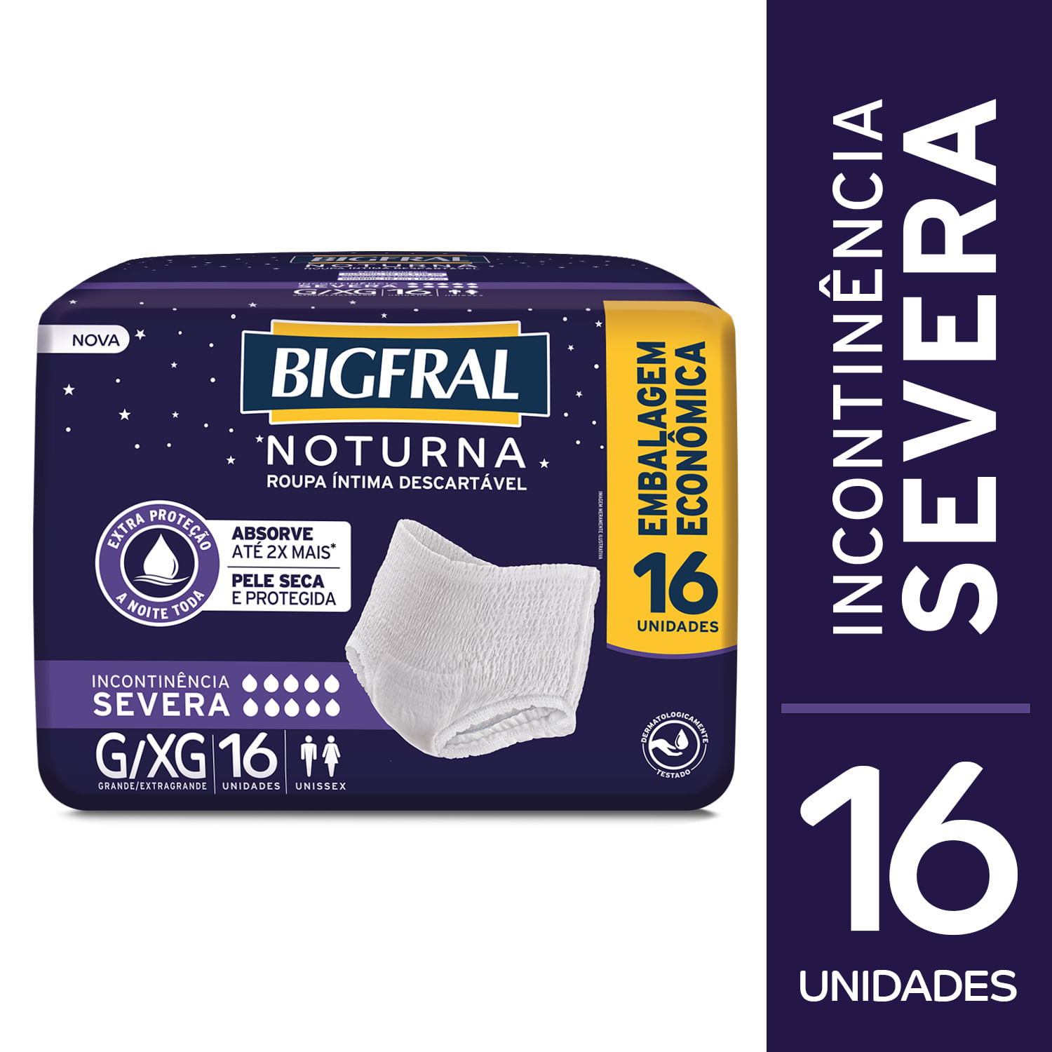 Roupa Íntima Descartável Unissex Bigfral Noturna G/XG - 16 Unidades