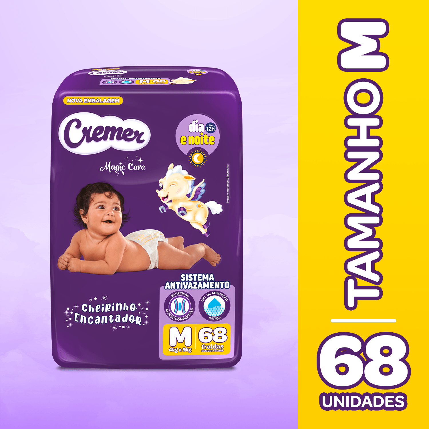 Cremer Fralda Descartável M Magic Care Superabsorvente Antivazamento 68 Un