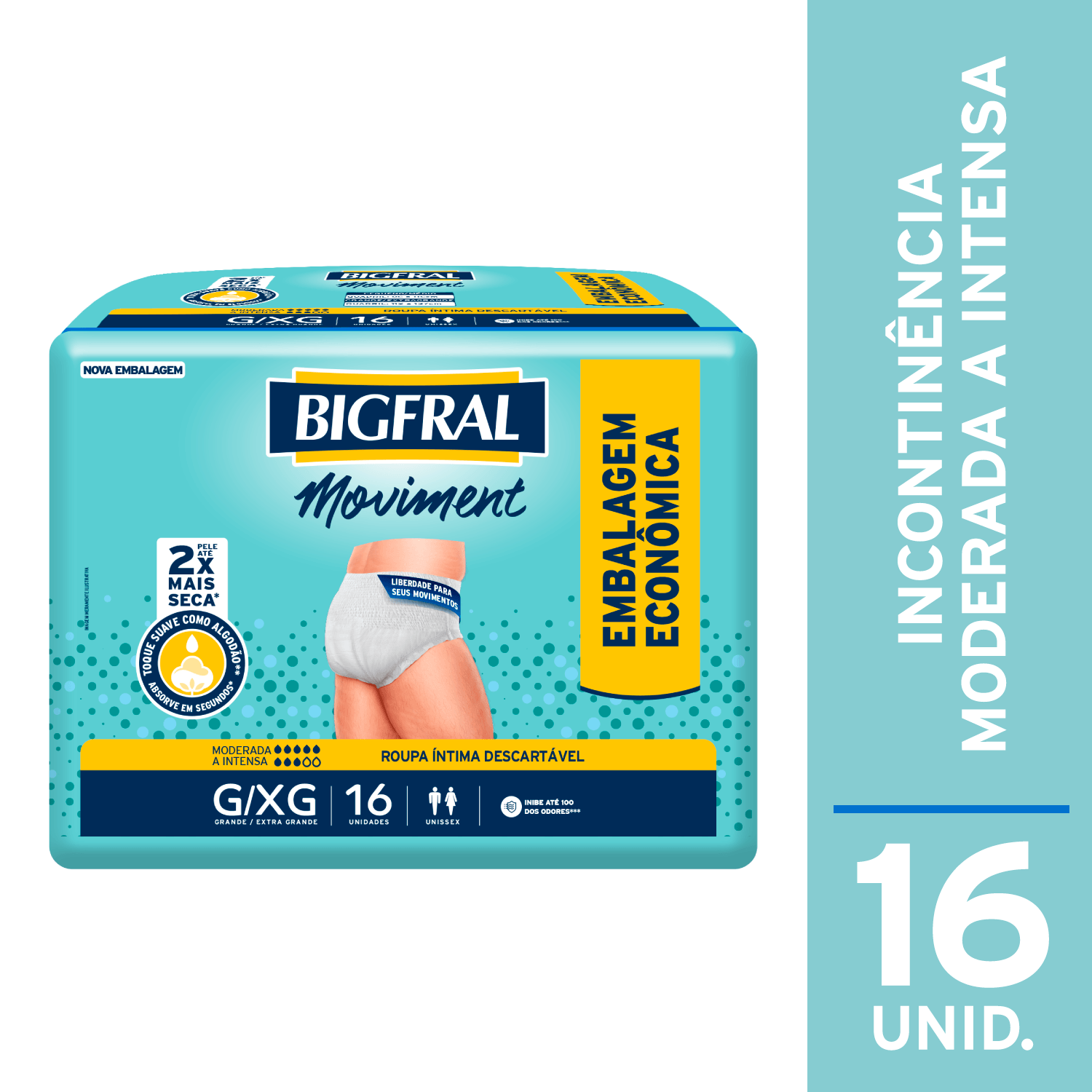 Roupa Íntima Descartável Bigfral Moviment G XG - 16 unidades
