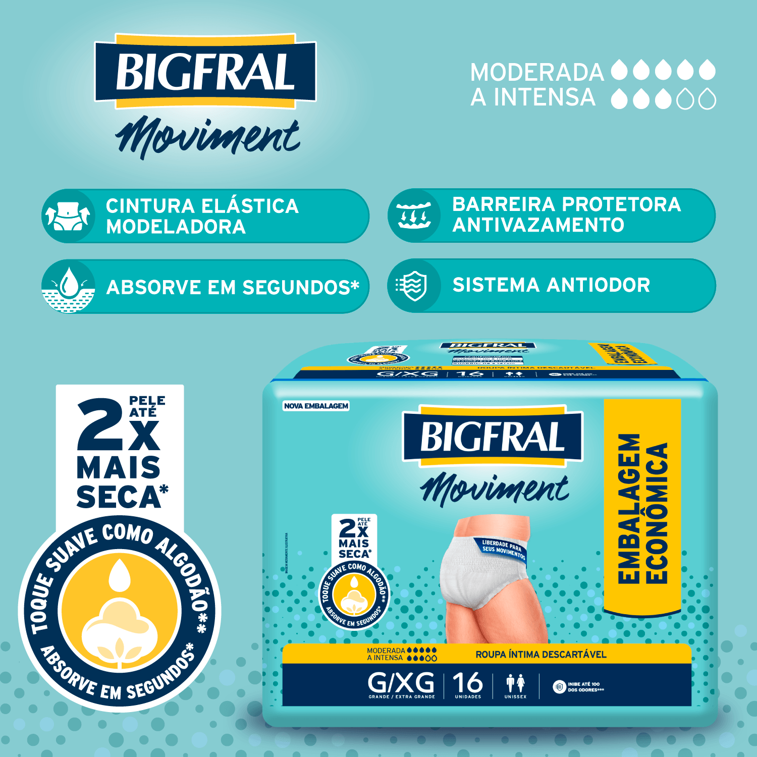 Roupa Íntima Descartável Bigfral Moviment G XG - 16 unidades - Imagem 3