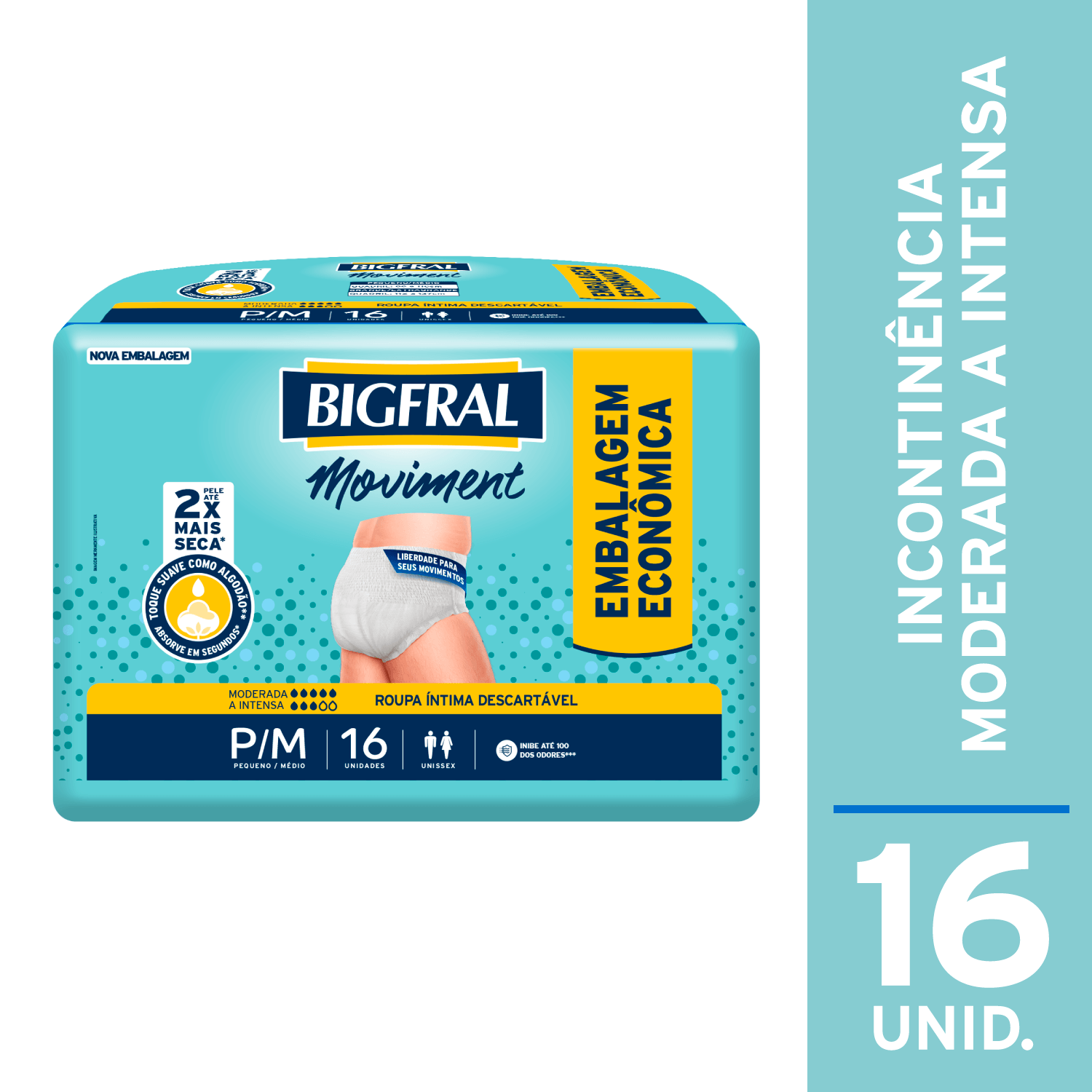 Roupa Íntima Descartável Bigfral Moviment P/M - 16 unidades