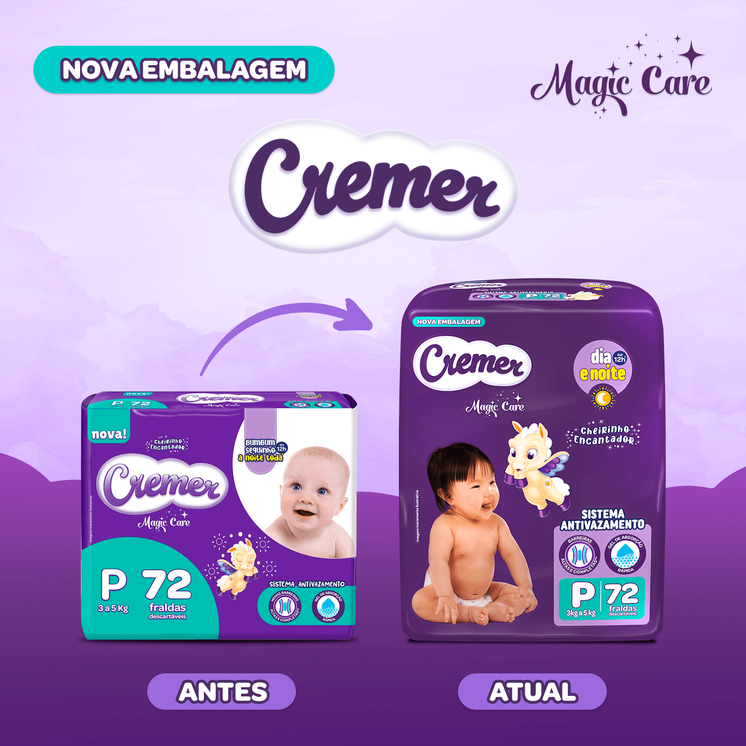 Cremer Fralda Descartável Magic Care Hiper P 72 unidades Antivazamento 12h Respirável - Imagem 3