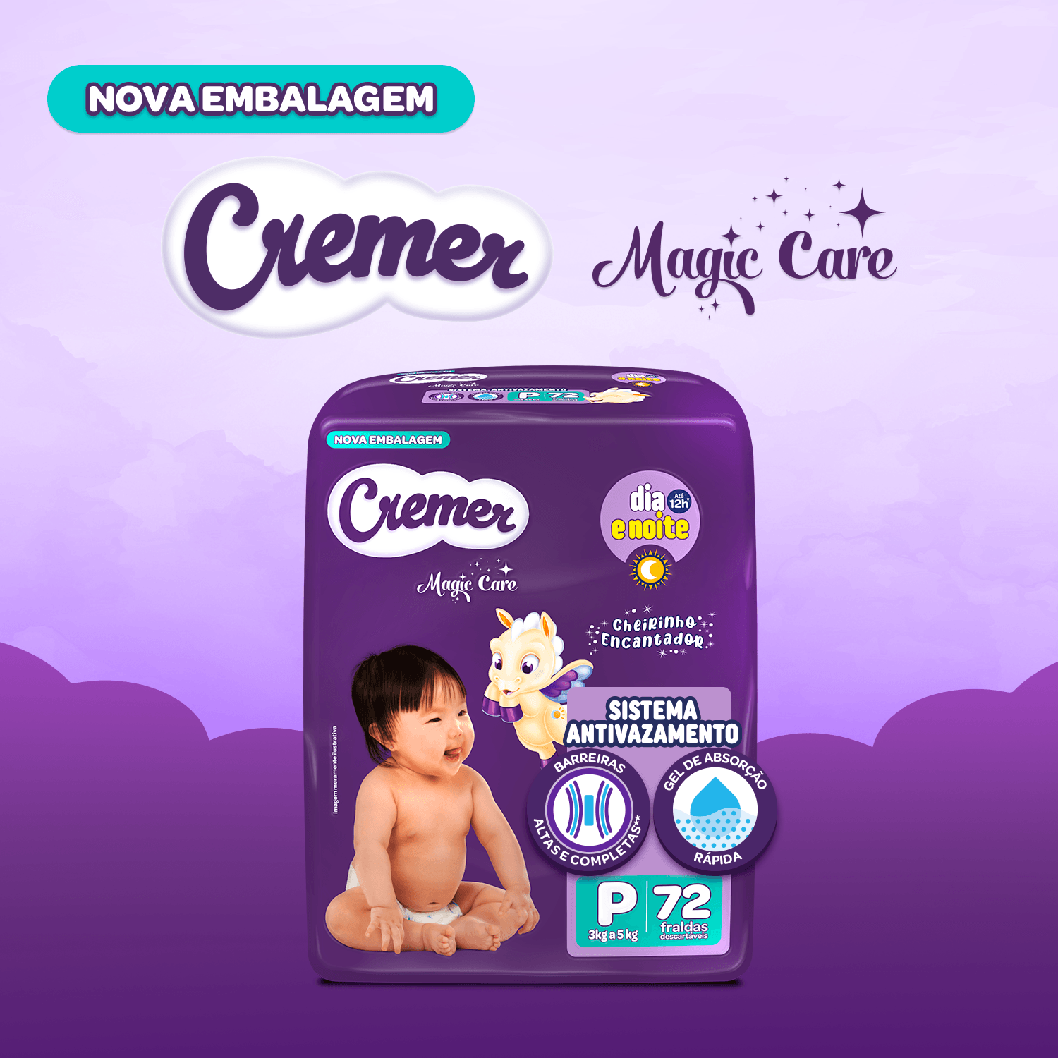 Cremer Fralda Descartável Magic Care Hiper P 72 unidades Antivazamento 12h Respirável - Imagem 4