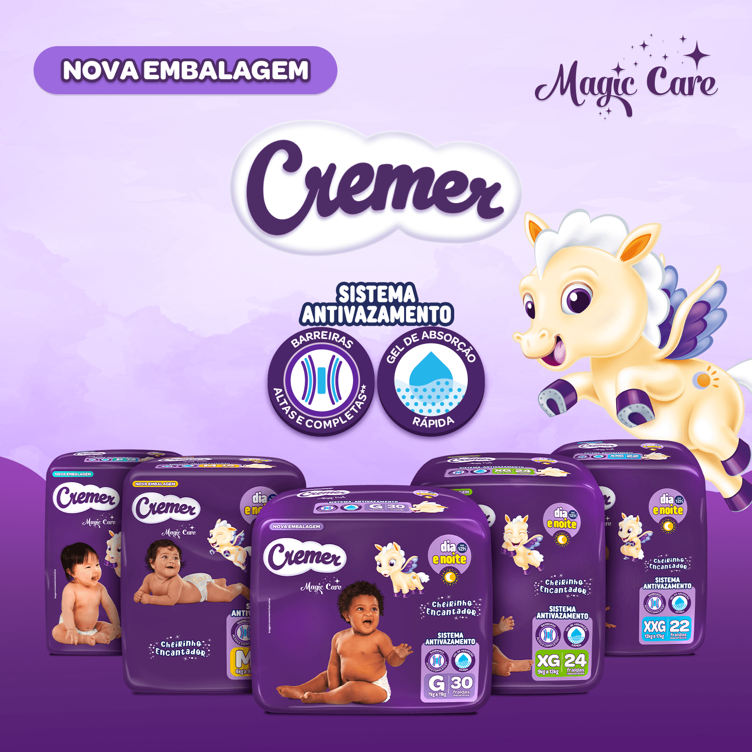 Cremer Fralda Descartável Magic Care Hiper P 72 unidades Antivazamento 12h Respirável - Imagem 6
