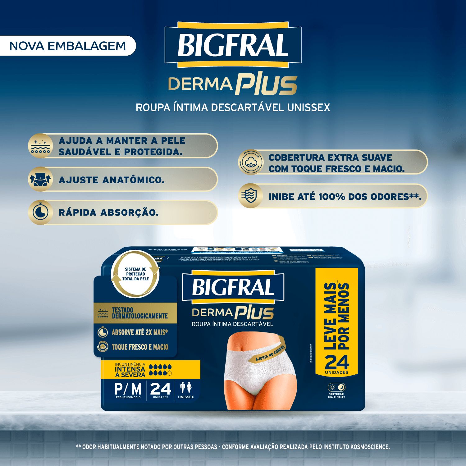 Roupa Íntima Descartável Unissex Bigfral Derma Plus P/M - 24 Unidades - Imagem 3