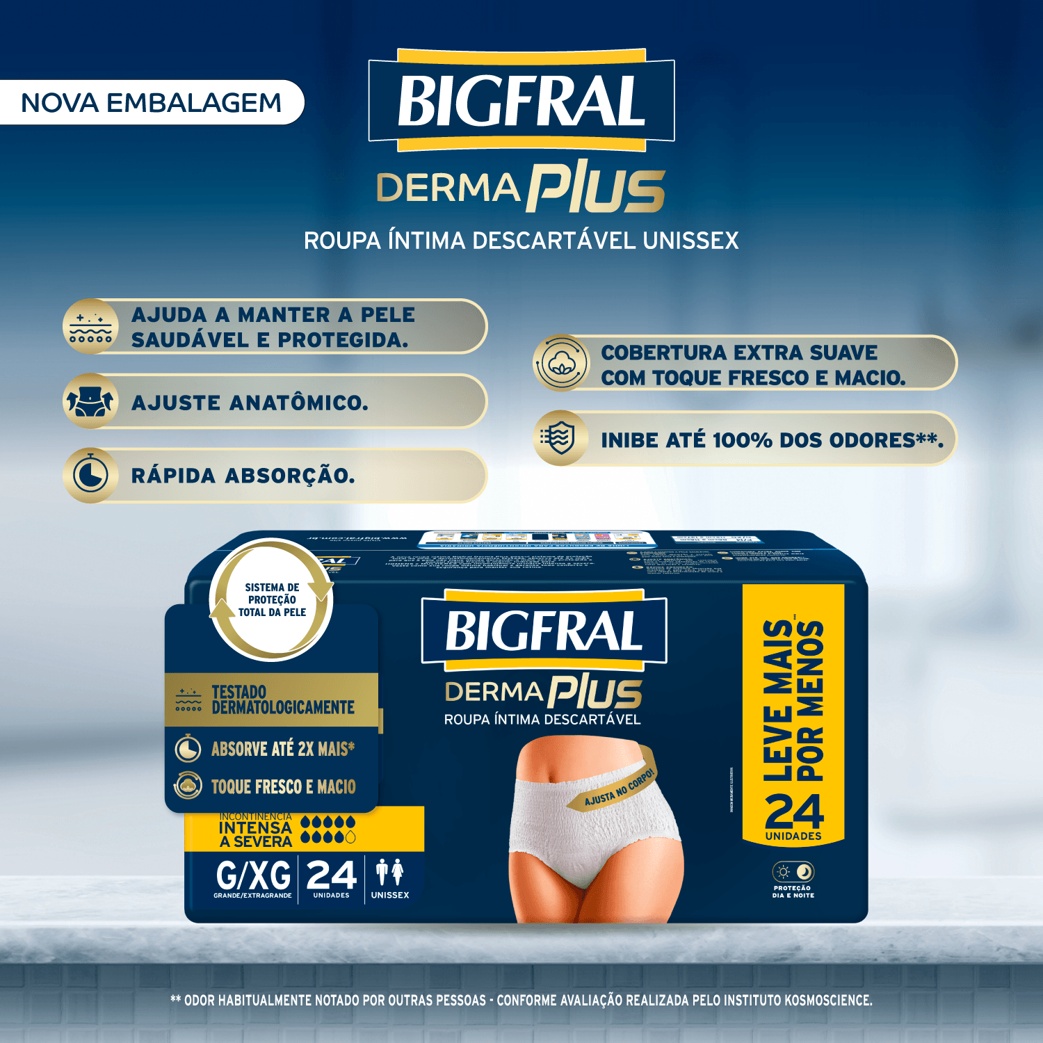 Roupa Íntima Descartável Unissex Bigfral Derma Plus G/XG - 24 Unidades - Imagem 3