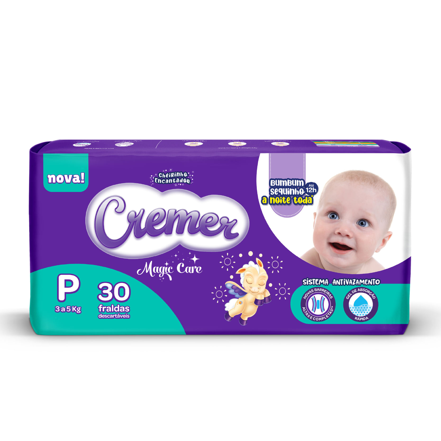 Cremer Fralda Descartável Jumbo P 30 Unidades – Superabsorvente 12h Antivazamento