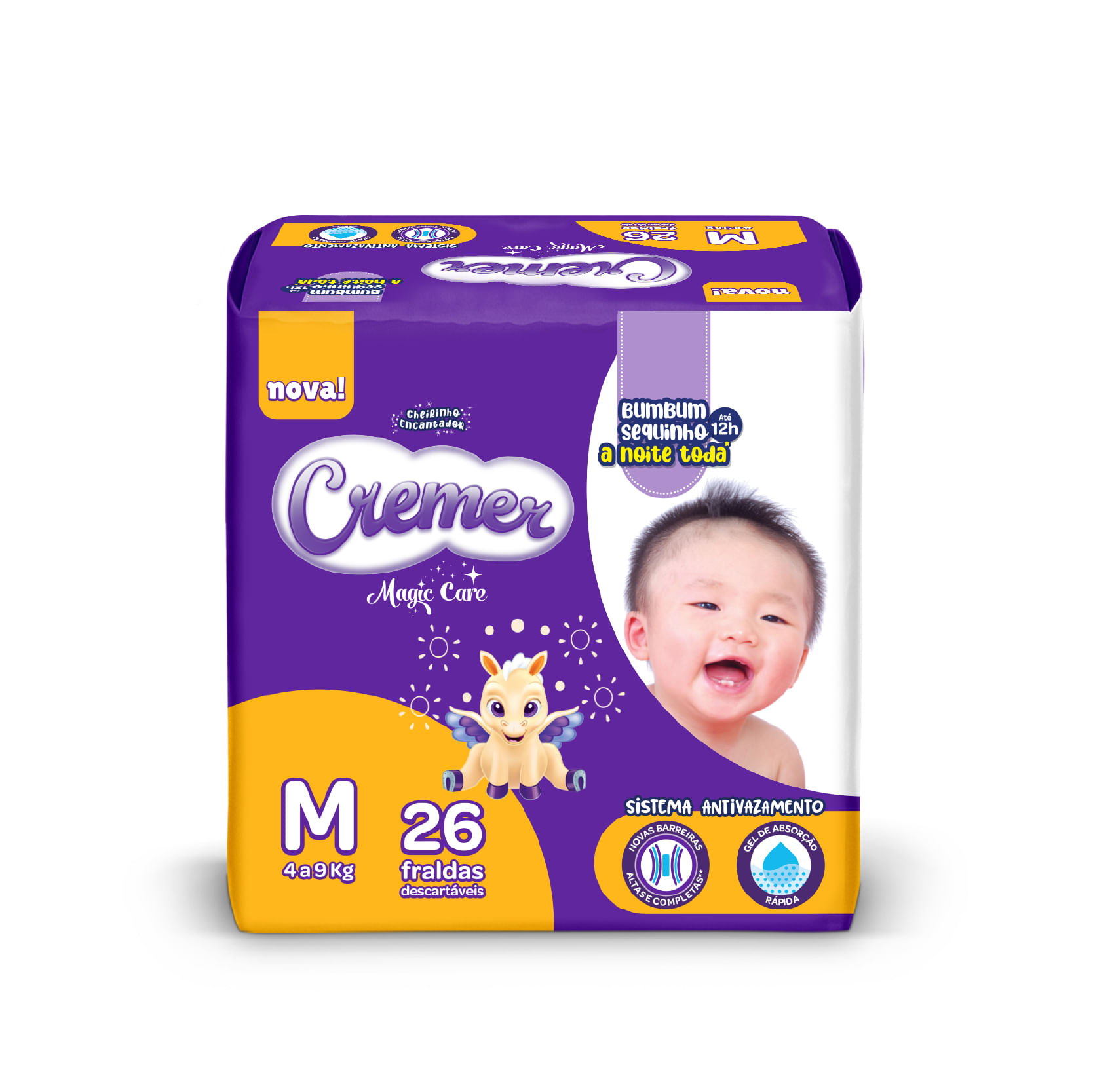 Cremer Fralda Descartável M Jumbo 26 un. Superabsorvente 12h Antivazamento Hipoalergênica