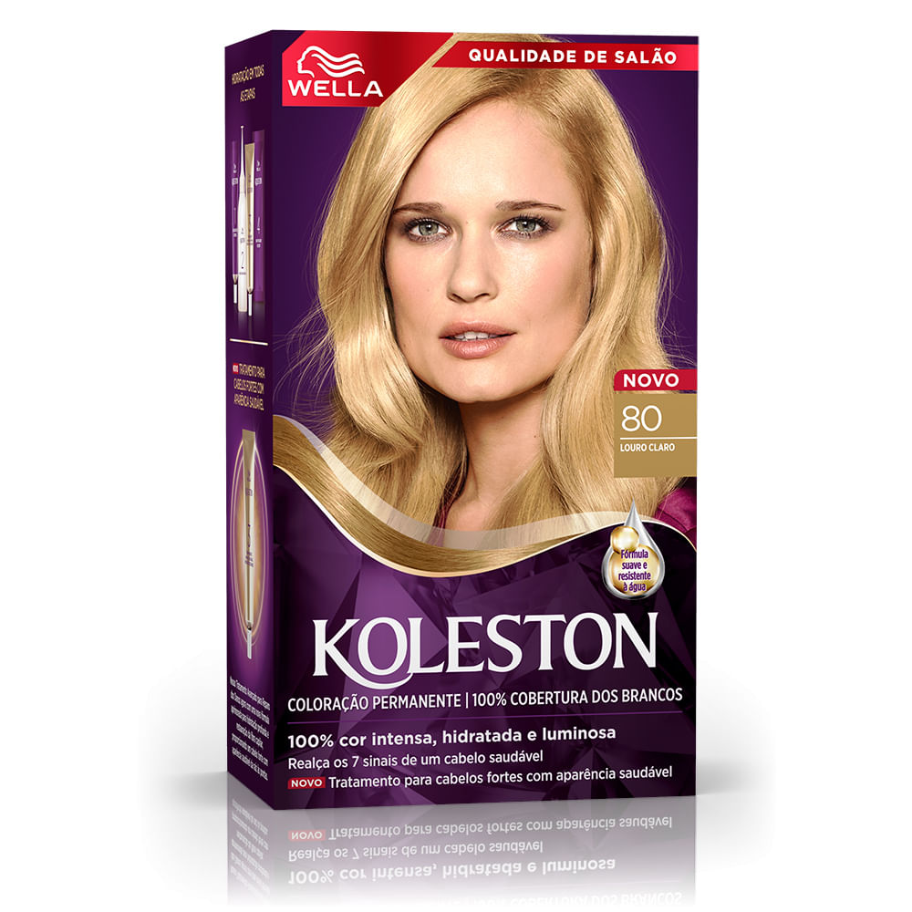 Coloração Permanente Koleston Wella 80 Louro Claro Kit 55g+55ml+22ml+40ml Koleston