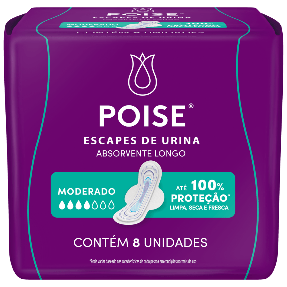 Absorvente com Abas para Escapes de Urina Poise Longo - 8 Unidades