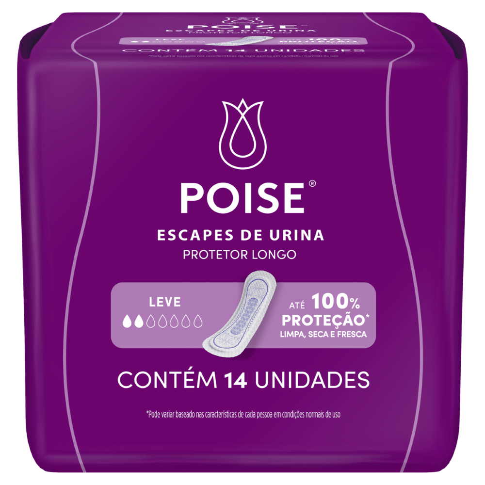 Protetor Diário sem Abas para Escapes de Urina Poise Longo - 14 Unidades