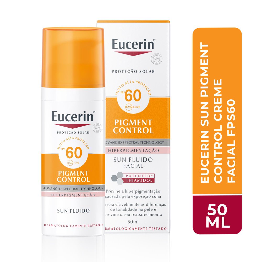 EUCERIN Protetor Solar Facial Antimanchas FPS 60 50ml, Pigment Control, Clareador, Proteção UVA, UVB e Luz Visível, Thiamidol