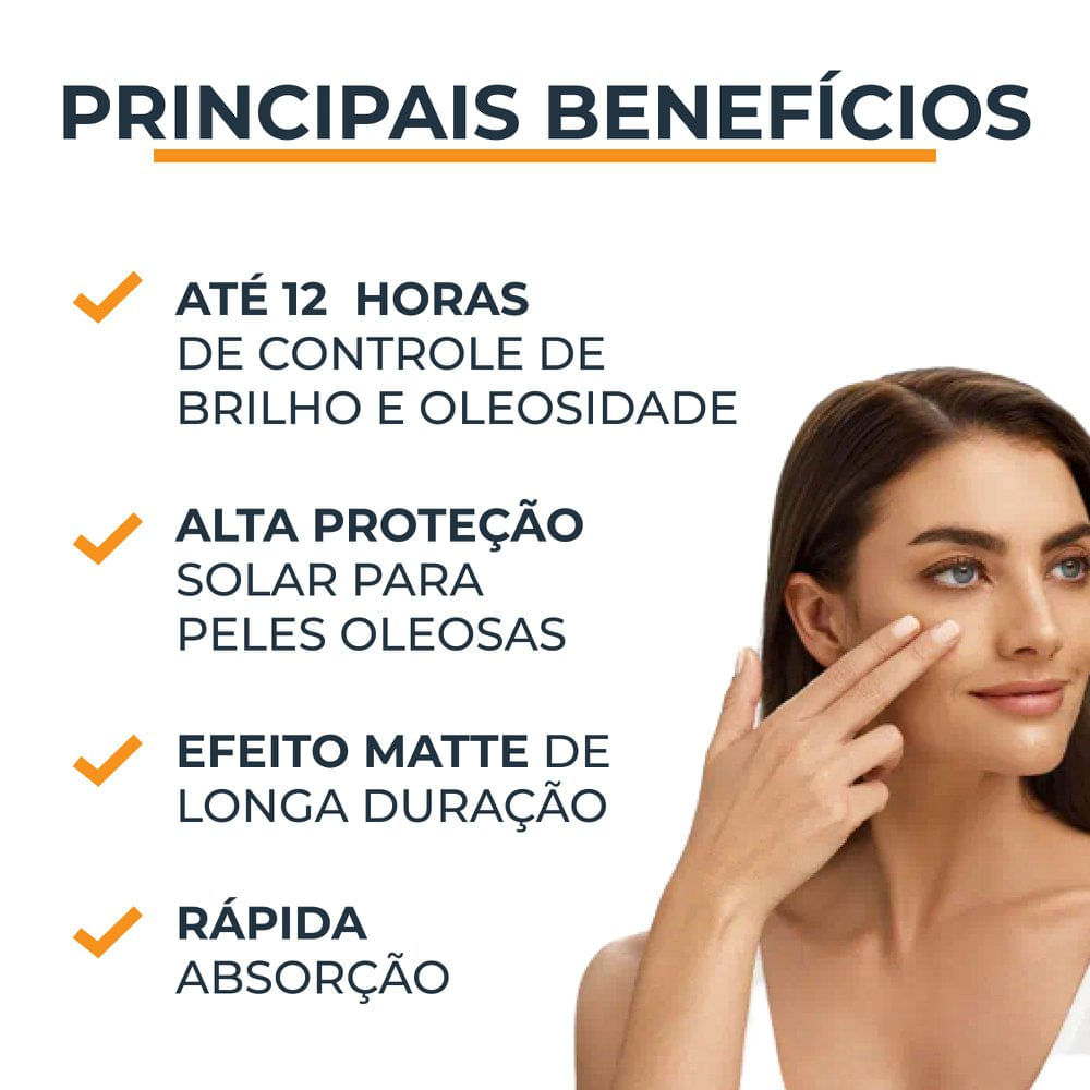 EUCERIN Protetor Solar Facial Oil Control Cor Média FPS 70 50ml, Antioleosidade, Proteção UVA, UVB e Luz Visível, Pele Oleosa - Imagem 3
