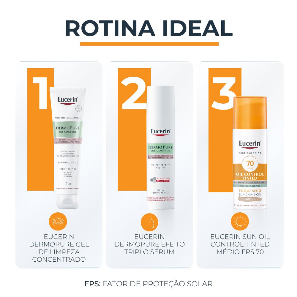 EUCERIN Protetor Solar Facial Oil Control Cor Média FPS 70 50ml, Antioleosidade, Proteção UVA, UVB e Luz Visível, Pele Oleosa - Imagem 7