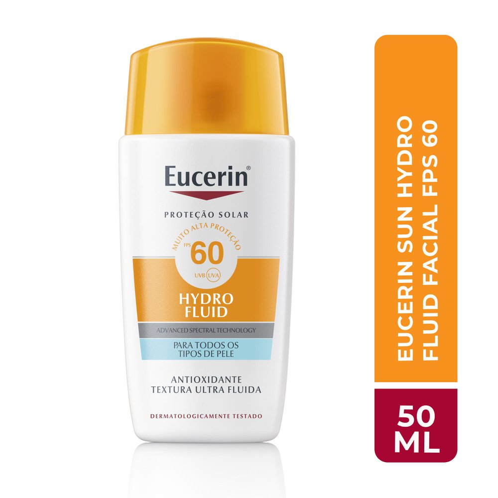 EUCERIN Protetor Solar Facial Ultra Fluido FPS 60 50ml, Hydro Fluid, Antioleosidade, Antioxidante, Rosto, Proteção UVA, UVB e Luz Visível