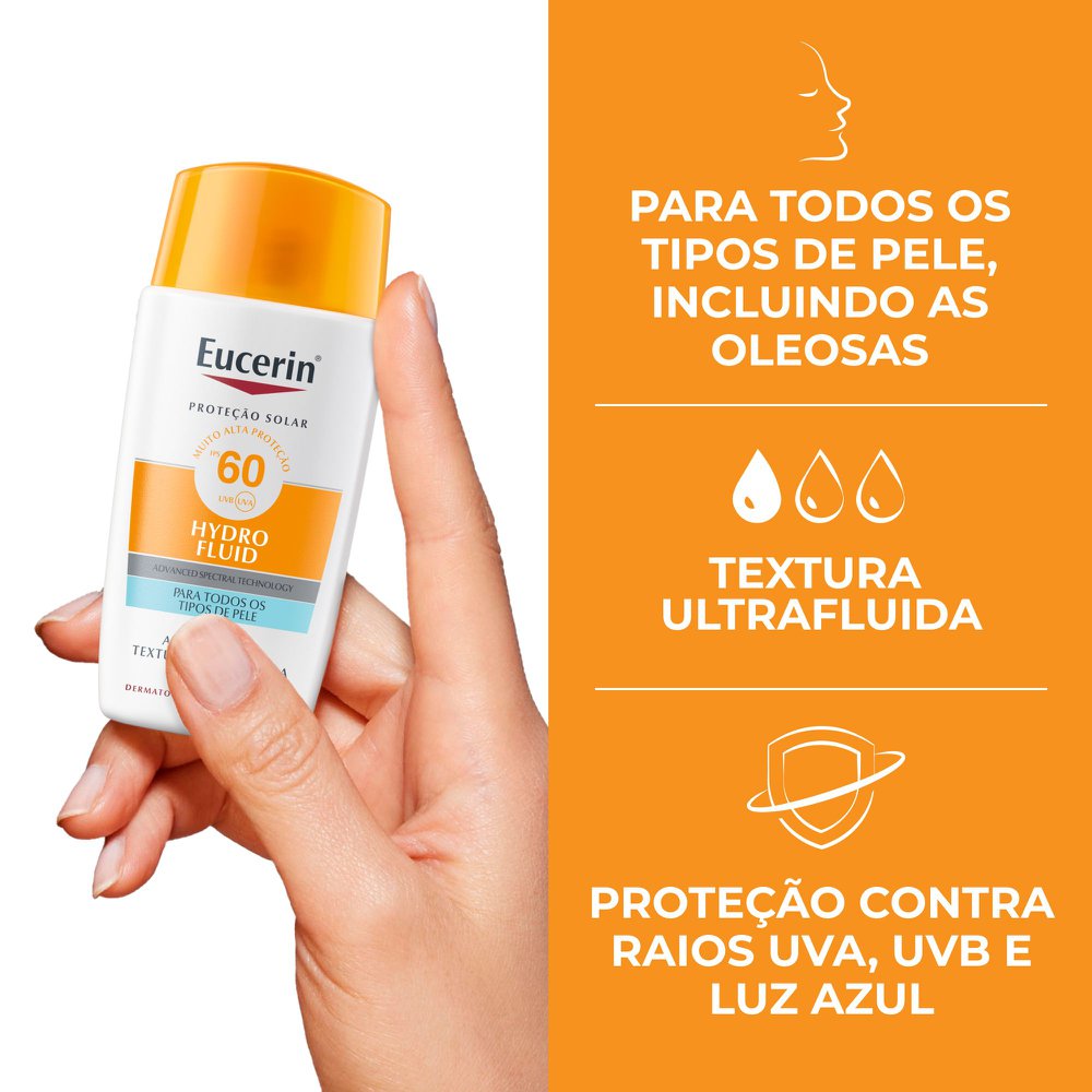 EUCERIN Protetor Solar Facial Ultra Fluido FPS 60 50ml, Hydro Fluid, Antioleosidade, Antioxidante, Rosto, Proteção UVA, UVB e Luz Visível - Imagem 4