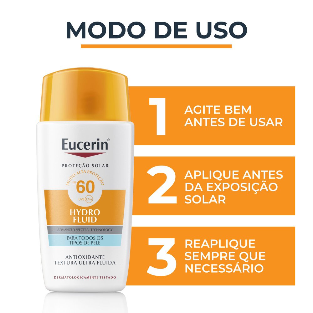 EUCERIN Protetor Solar Facial Ultra Fluido FPS 60 50ml, Hydro Fluid, Antioleosidade, Antioxidante, Rosto, Proteção UVA, UVB e Luz Visível - Imagem 7