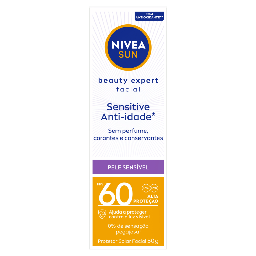 Protetor Solar Facial Sensitive Anti-Idade FPS 60 Nivea Sun Beauty Expert - 50g - Imagem 2