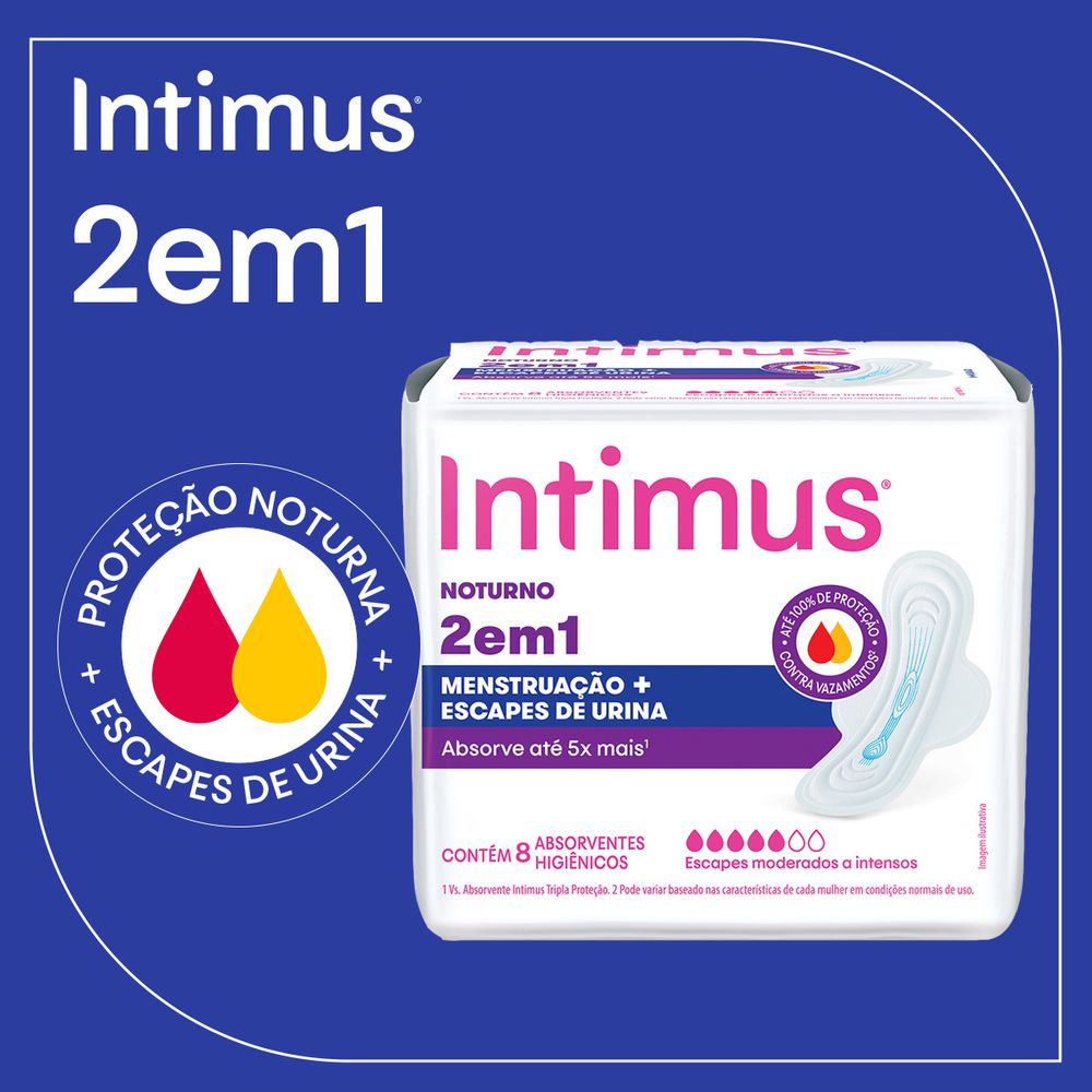 Absorvente Feminino Intimus 2 em 1 Noturno para Menstruação e Escapes de Urina 8 unidades - Imagem 2