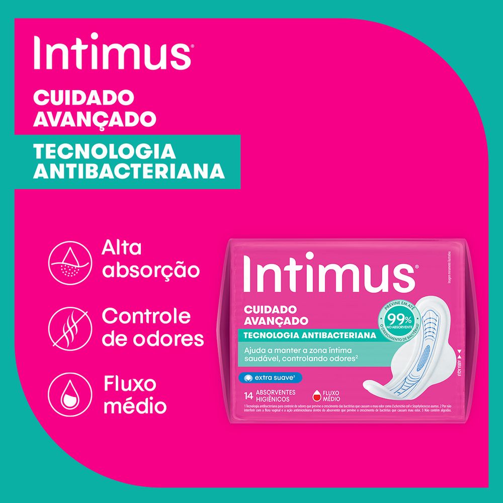 Absorvente Intimus® Tecnãologia Antibacteriana C/Abas - 14un - Imagem 3