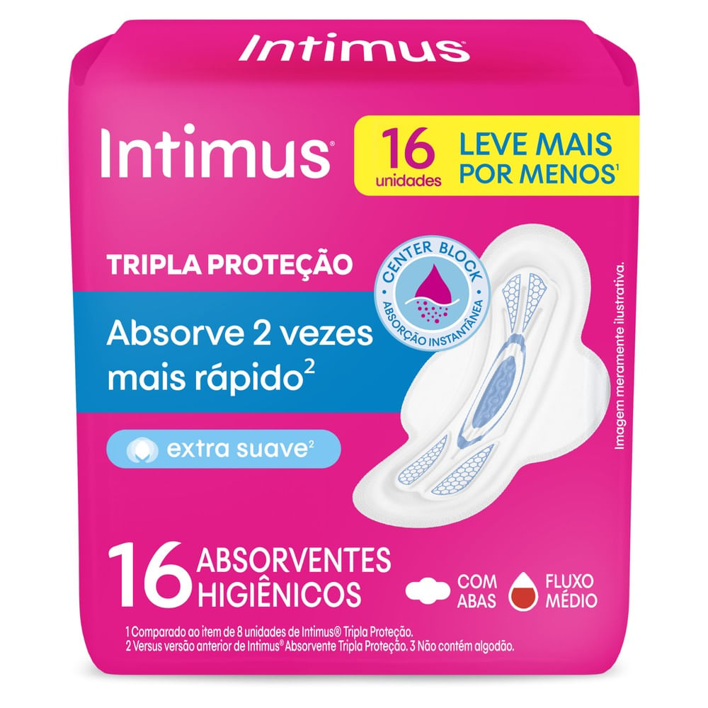 Absorvente Externão Intimus Tripla Proteção Suave com Abas Leve 16 Pague 14 - 16 unidades