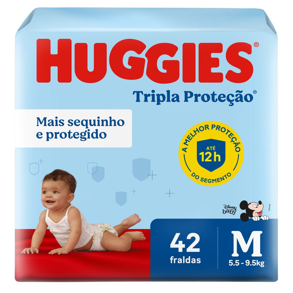 Huggies Fralda Tripla Proteção M 42 Unidades - Xtra-Protect 12h Hipoalergênica