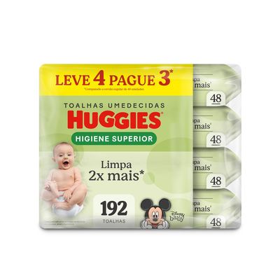Huggies Lenços Umedecidos Higiene Superior 2x Mais para Bebês 4x48 Unidades
