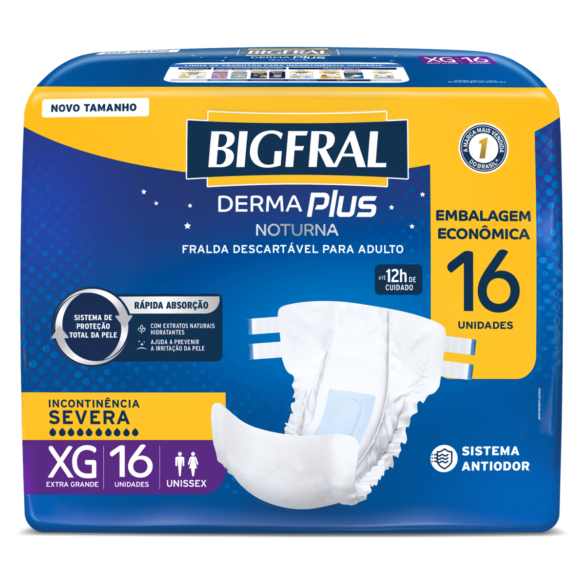 Fralda Descartável Bigfral Derma Plus Noturna XG + de 90kg - 16 Unidades