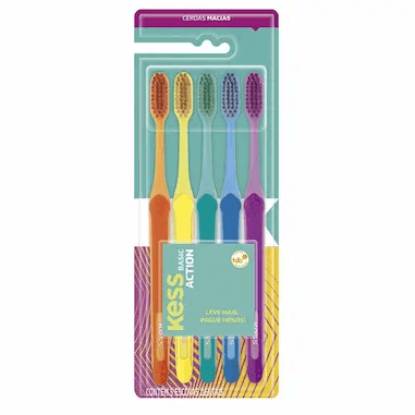 Escova de Dente Kess Basic Action Macia 5 Unidades Cores Sortidas Belliz