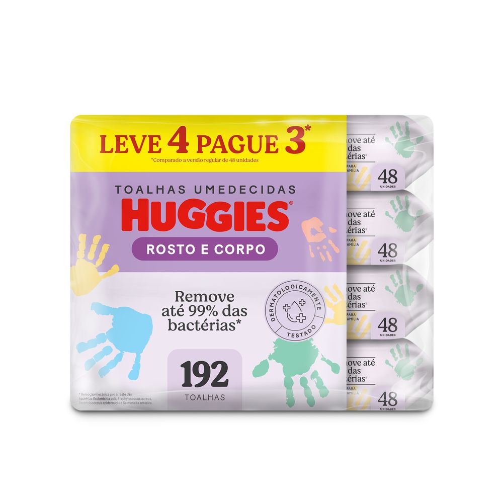 Lenço Umedecido Huggies Rosto e Corpo Limpeza Hipoalergênico - 192 Unidades
