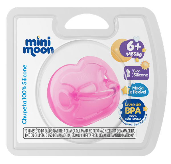 Chupeta Mini Moon Ortodôntica Silicone Rosa