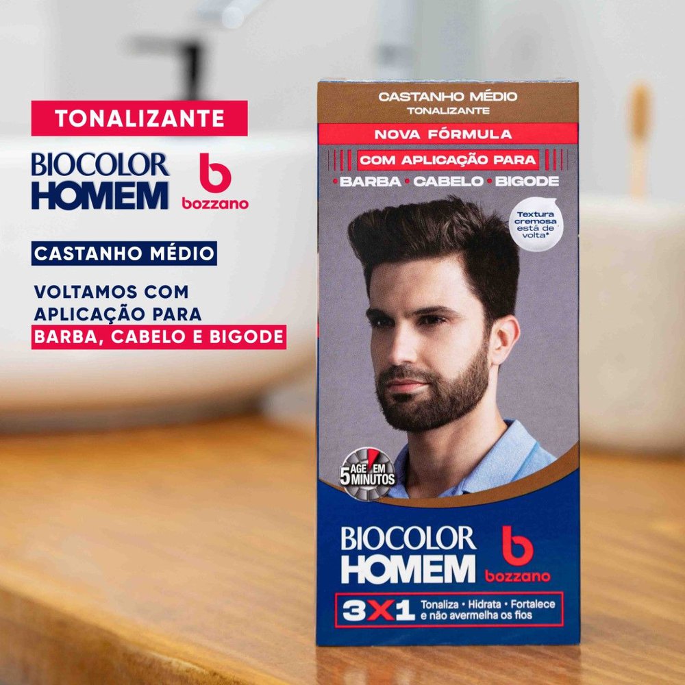 Tonalizante de Cabelo Masculino Biocolor Homem Bozzano Castanho Médio - Imagem 2