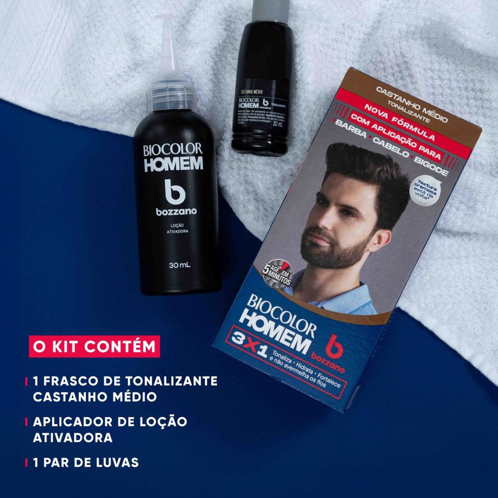 Tonalizante de Cabelo Masculino Biocolor Homem Bozzano Castanho Médio - Imagem 3