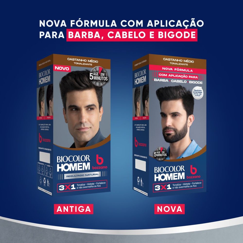 Tonalizante de Cabelo Masculino Biocolor Homem Bozzano Castanho Médio - Imagem 8