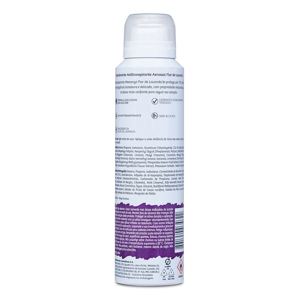 Desodorante Aerossol Antitranspirante Feminino Monange Flor de Lavanda 150ml - Imagem 5