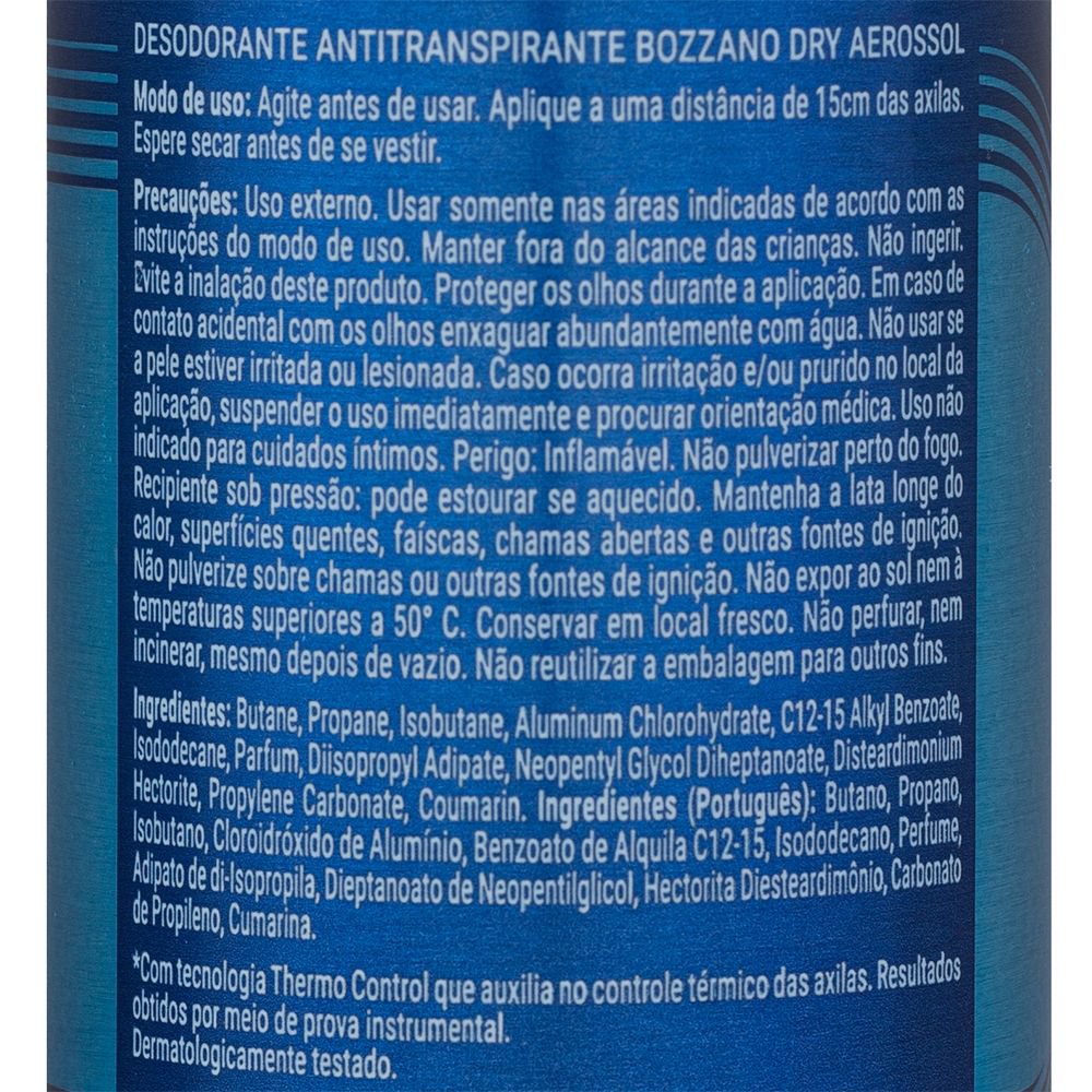 Desodorante Aerossol Antitranspirante Masculino Bozzano Dry 150ml - Imagem 4