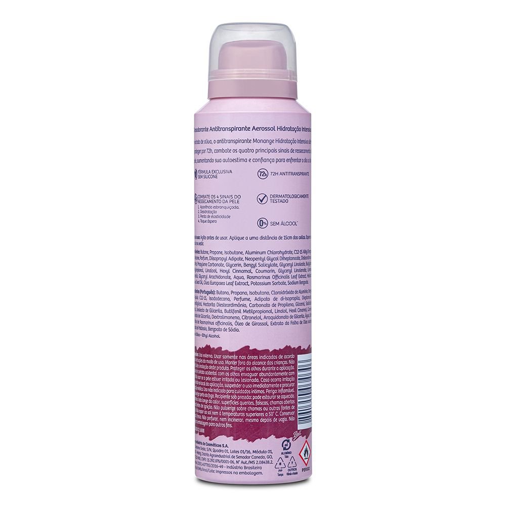 Desodorante Aerossol Antitranspirante Monange Feminino Hidratação Intensiva 150ml - Imagem 5