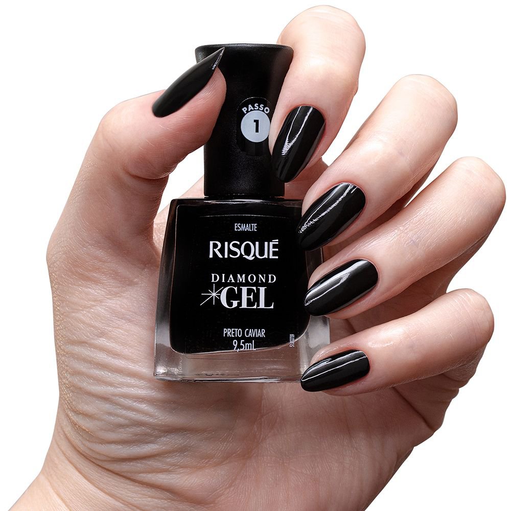 Esmalte Risqué Diamond Gel Preto Caviar Cremoso 9,5ml - Imagem 2