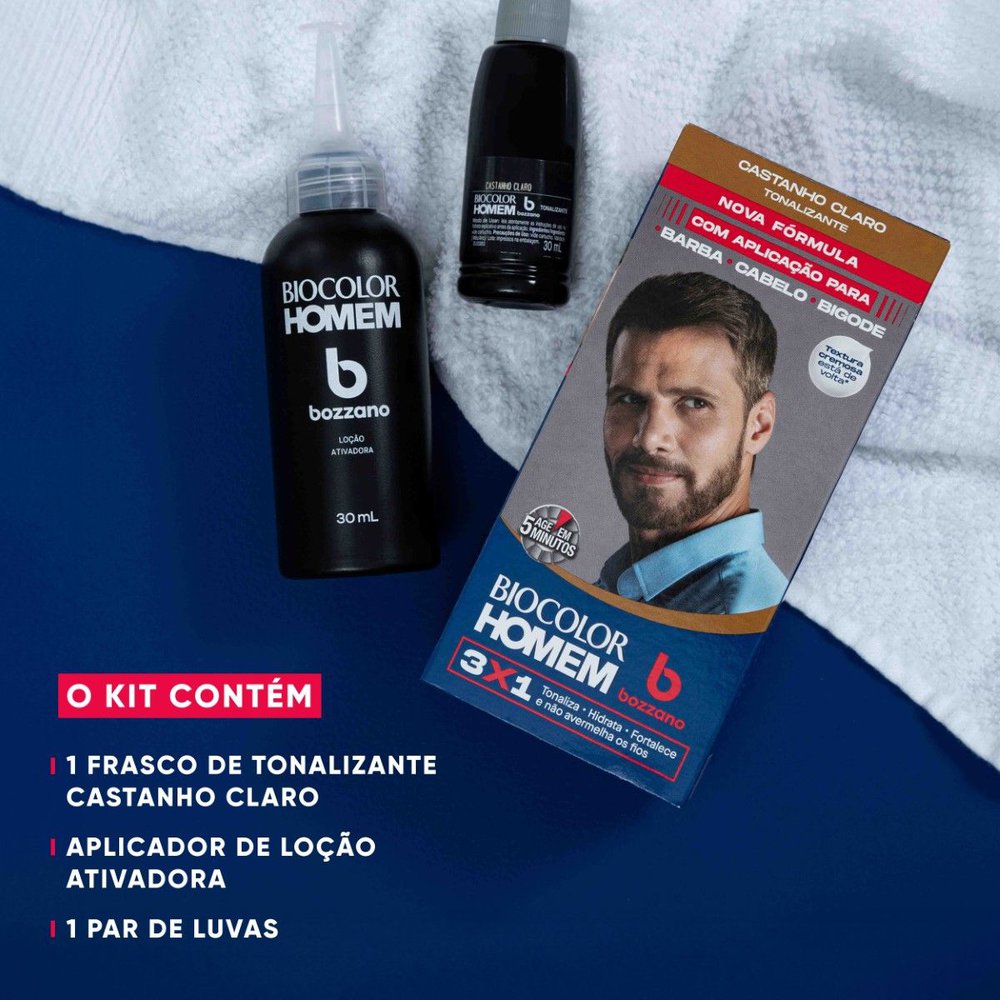 Tonalizante de Cabelo Masculino Biocolor Homem Bozzano Castanho Claro - Imagem 3
